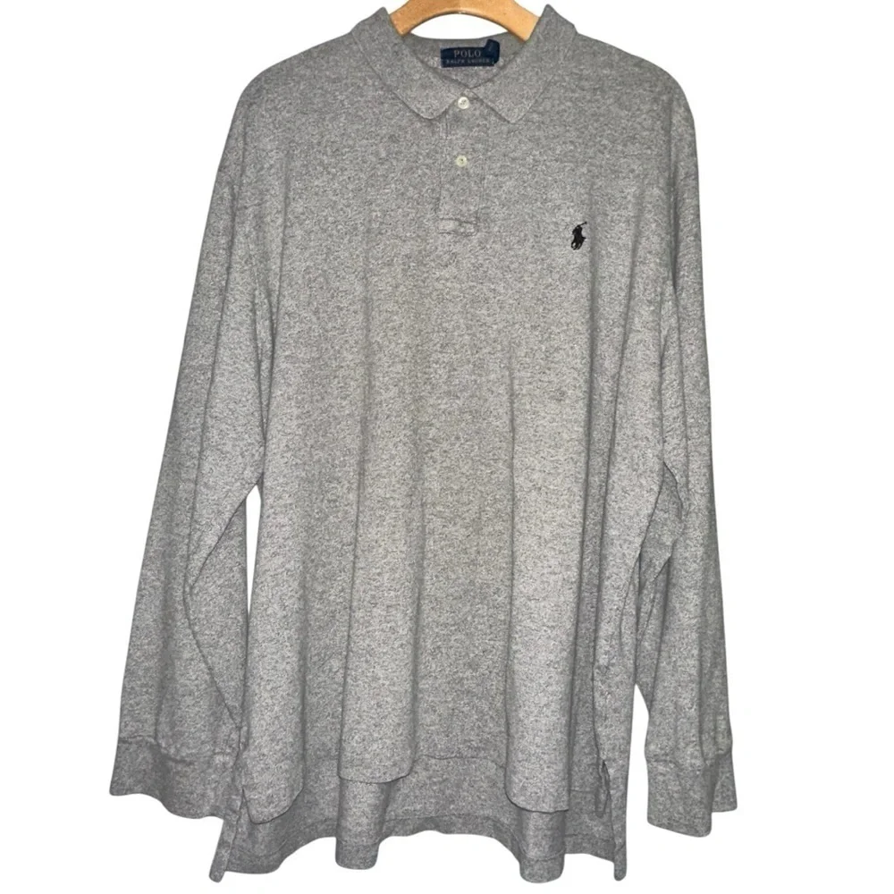 Polo Ralph Lauren Men’s Size XXL Heather Gray Long Sleeve Cotton Polo Shirt